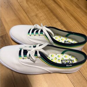 Keds White Sneakers with Green and Blue Stripes NWOT